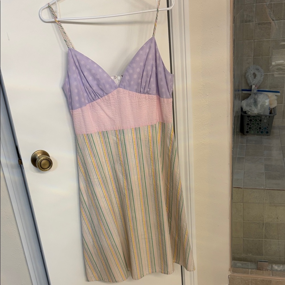 NWOT Molly NYMidi Dress Spaghetti Straps Cotton Lined Pastels SeerSucker Size 10